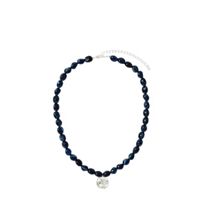 Mint Velvet Navy Beaded Charm Necklace